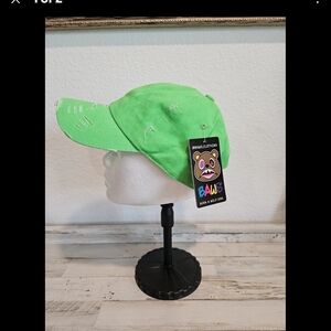 BAWS Green Distressed Dad Hat Baseball Cap Bear Cartoon Graphic
